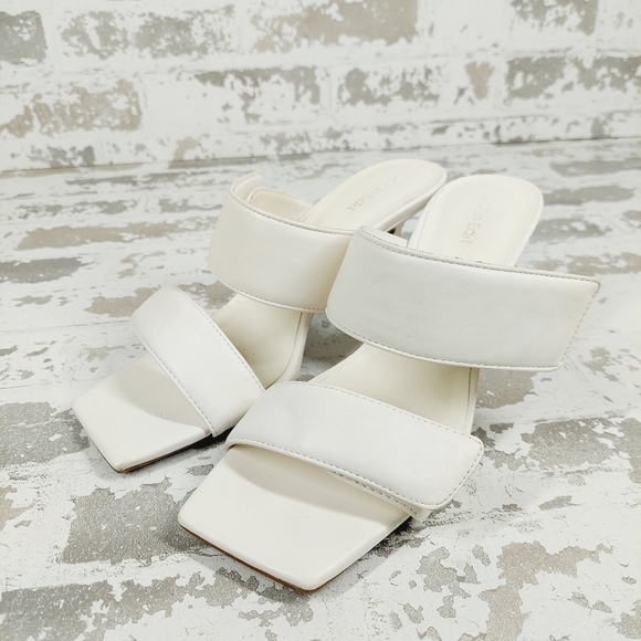 Open Edit Edquincy White Slip On Summer Heeled Sandals O353 - Picture 2 of 13